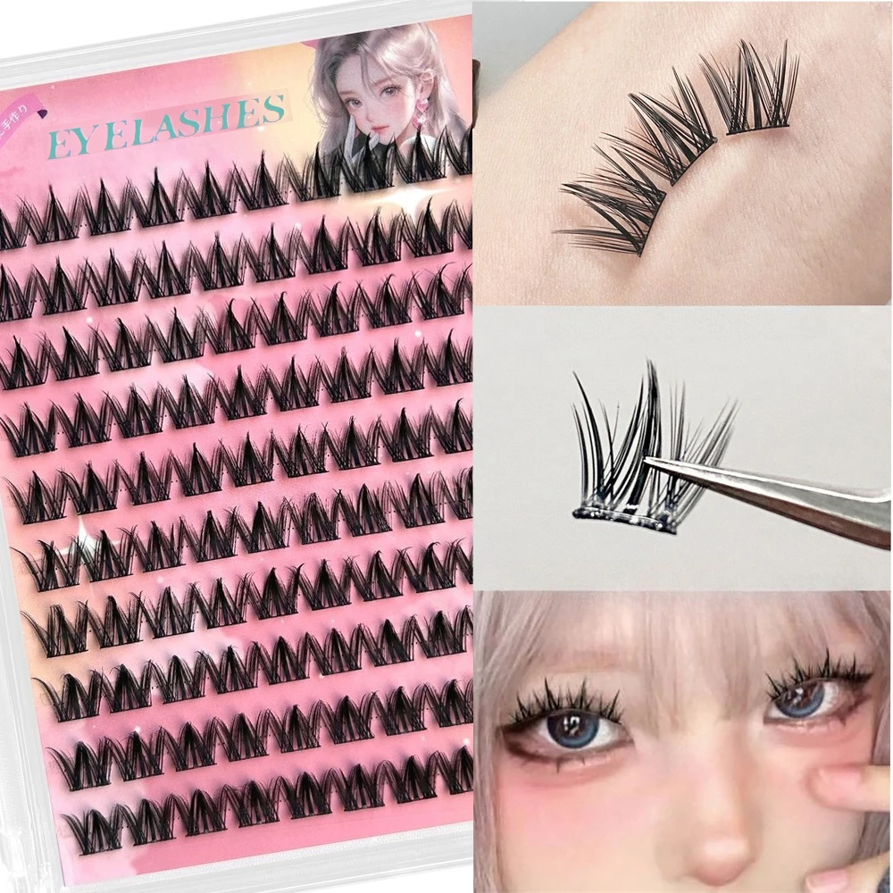 10 Rows Self-Adhesive Eyelashes, Natural Curly Slender 2mm Thin Lashes, Eye-Enlarging DIY Lash Extensions