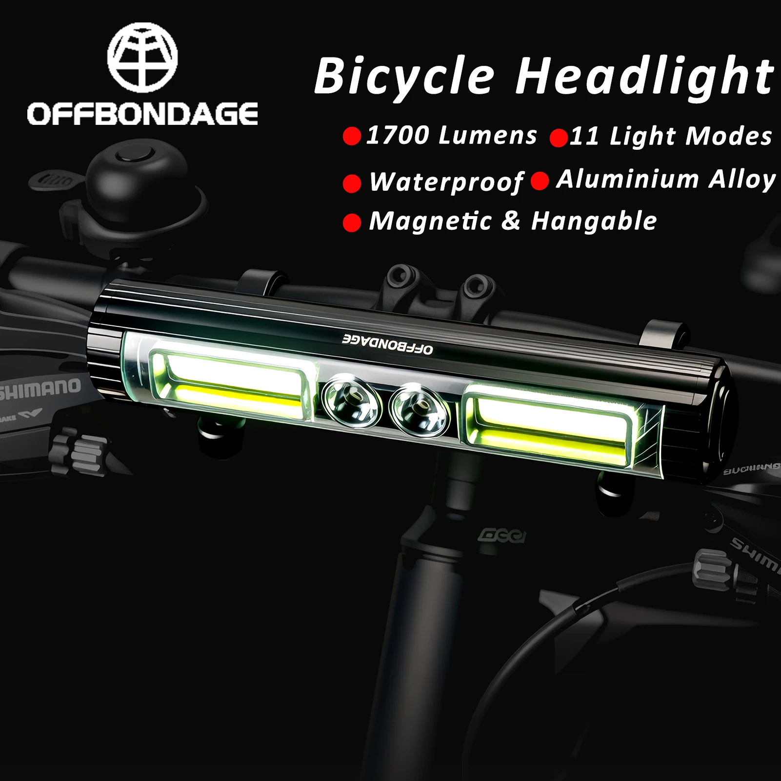 

Велосипедный фонарь OFFBONDAGE 1700LM, передний фонарь для велосипеда, лампа для MTB, водонепроницаемая лампа для скутера, USB-фонарь для кемпинга на открытом воздухе
