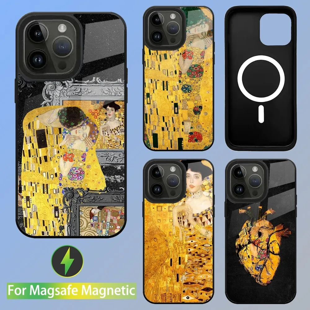 Gustav Klimt Kiss Paintings Art Phone Case For iPhone 15,14,13,12,11,Plus,Pro,Max Mini Magsafe Magnetic Wireless Charging