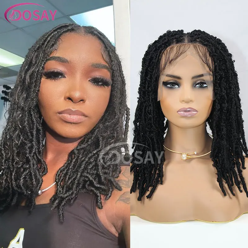 Dreadlock Pruiken Voor Zwarte Vrouwen 16 "Bob Gevlochten Pruiken Vol Kant Krullend Pruik Afro Gevlochten Pruiken Faux Locs Twist Vlechten Pruik Synthetische