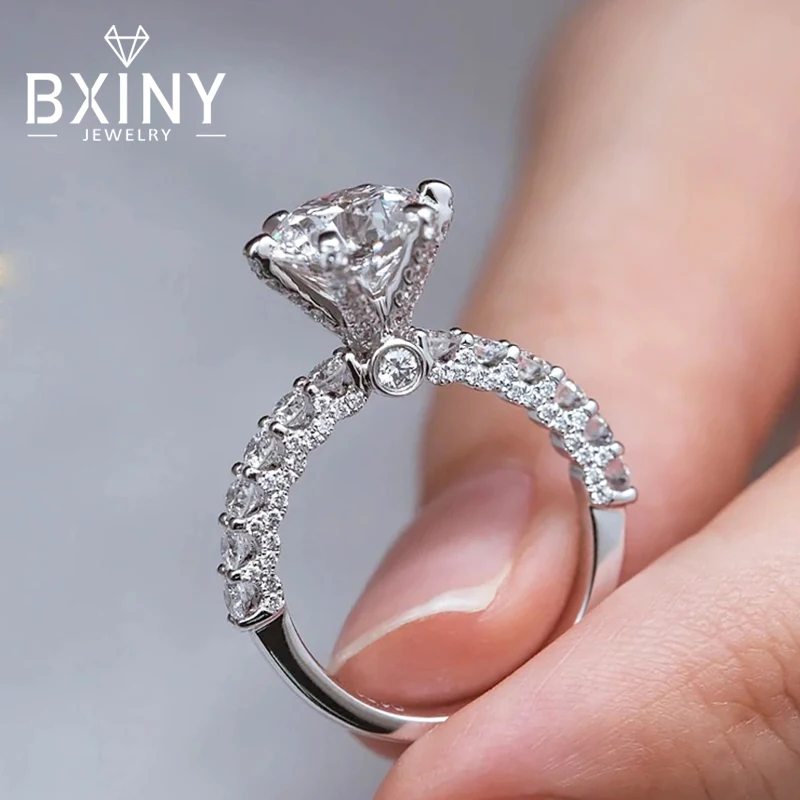 BXINY GRA Certified 1/2/3CT Moissanite Ring S925 Silver D Color VVS Lab Diamond For Women Luxury Wedding Band Fine Jewelry Gifts