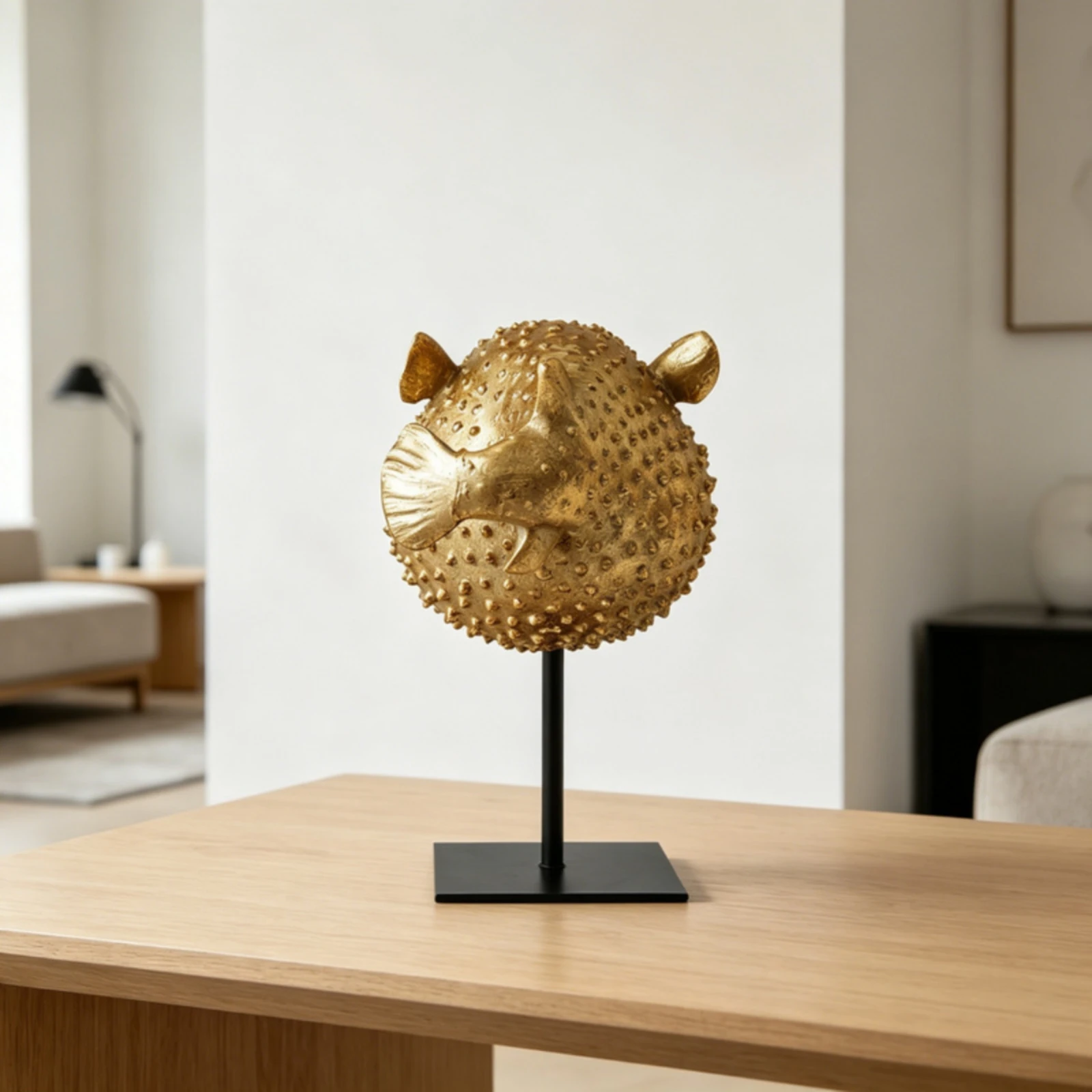 Pufferfish Sculpture with Stand Modern Pufferfish Figurine Puffer Marine Creature Sculpture Marine Decor Nautical for Homeowners