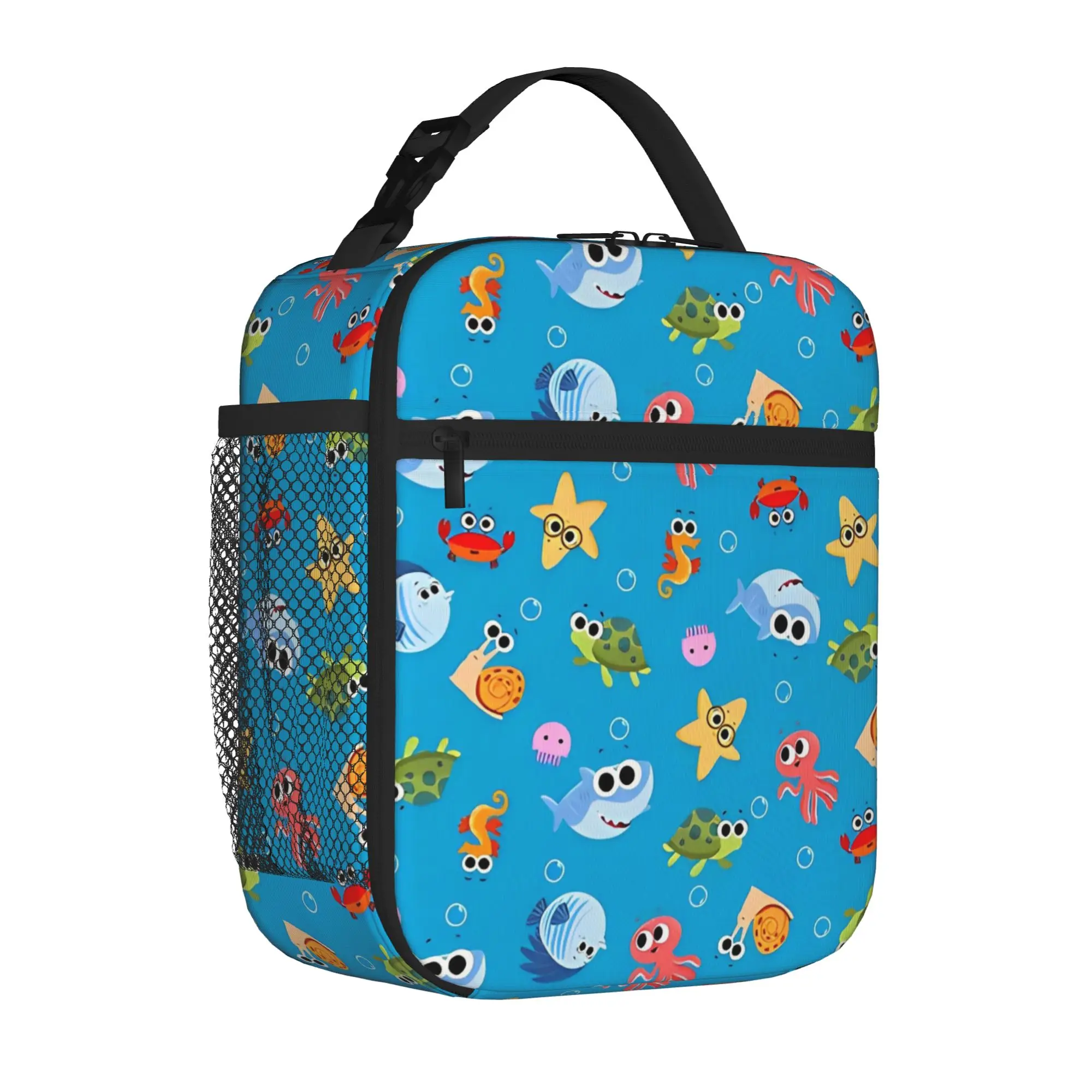 Finny Sharks Teaching ABC Insulated Lunch Tote Bag School Office English Cartoon Portable Thermal Cooler Men Women Bento Bags