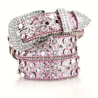 Cinturones Punk con diamantes de imitación para mujer, cinturón con tachuelas de marca famosa de lujo, cinturón femenino gótico Y2K dorado, plateado y rosa