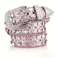 Punk Rhinestone Women's Belts for Jeans Luxury Famous Brand Studded Belt Female Waist Belt for Women Gothic Y2K Gold Silver Pink