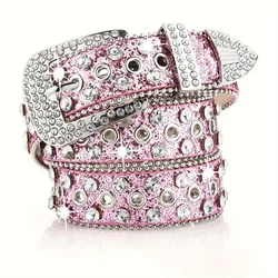 Punk Rhinestone Women's Belts for Jeans Luxury Famous Brand Studded Belt Female Waist Belt for Women Gothic Y2K Gold Silver Pink