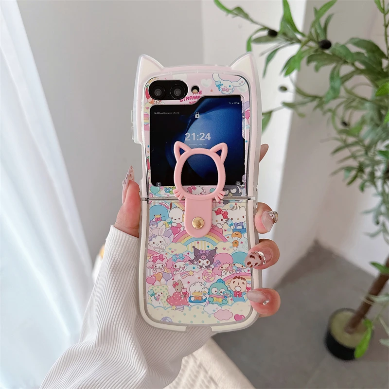 Cinnamoroll Melody Cute Sanrio kuromi Samsung Galaxy For Z Flip 3 4,Z Flip 5,Cortical material Fall-proof phone case Z Flip 6