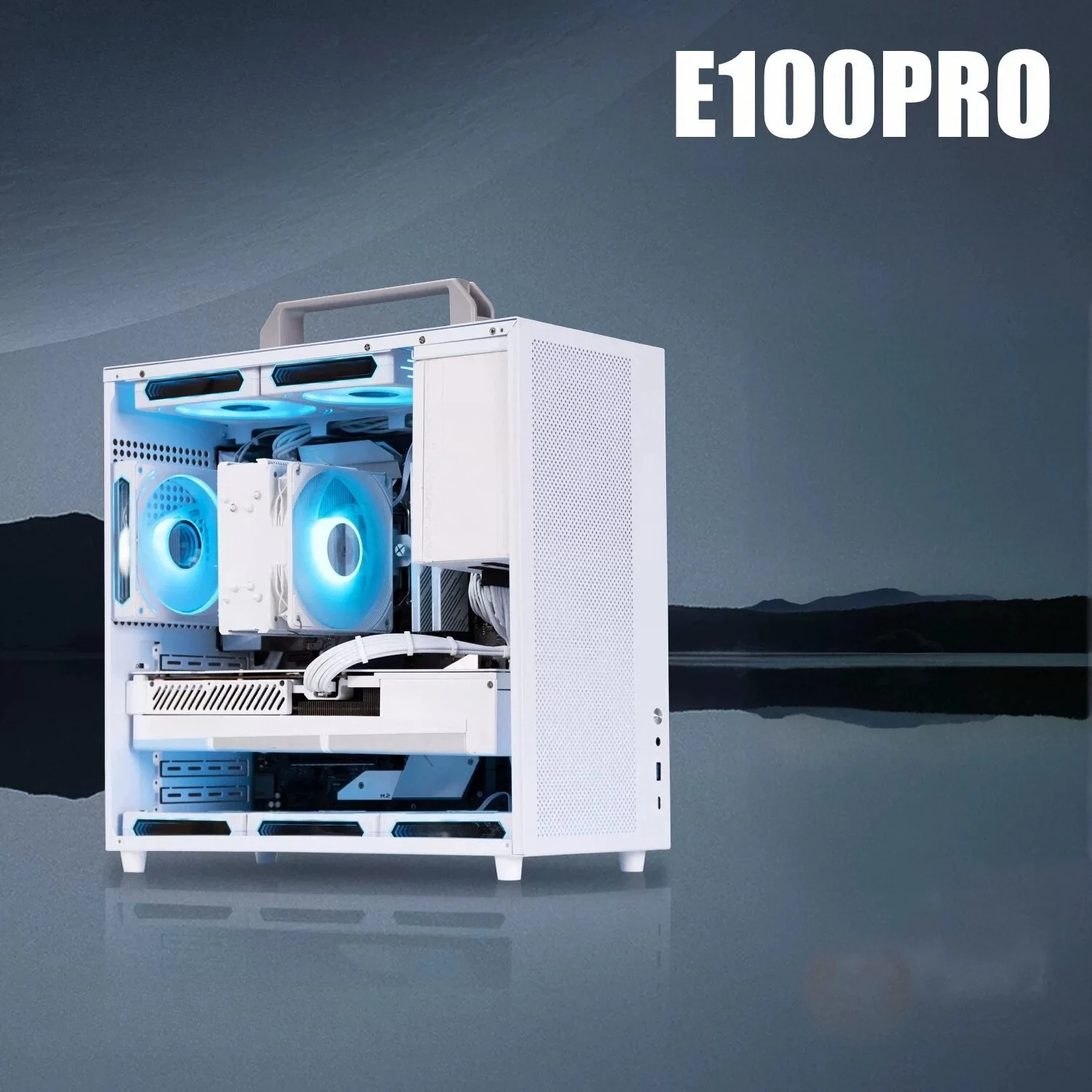 E100pro Mini Portable Desktop PC Case, Handheld Small Chassis for ATX Motherboard, Support 240mm Water Cooling