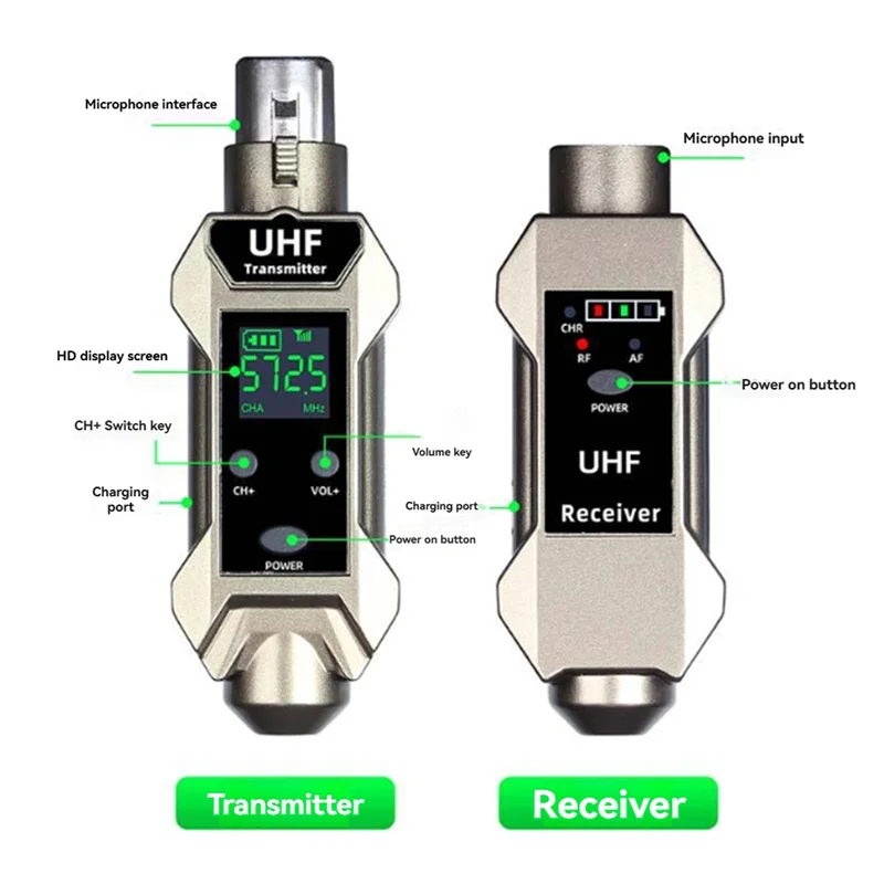 

Wireless Receiver Converter Transmitter System UHF Microphone Wired To Wireless 6.35Mm 0V 5V 48V 48Khz Capacitor Dynamic