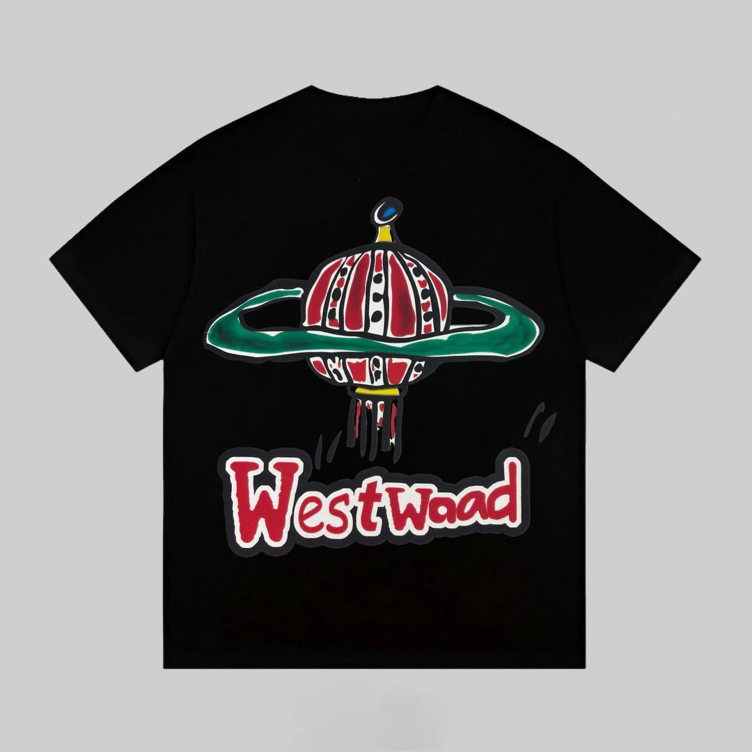 

2025 West Pacific Post Saturn Color Printed Round Neck Short Sleeve Men's and Women's High-quality Luxury Edition Comfortable