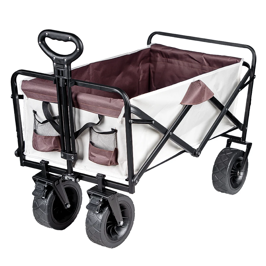 Schwerlast-Bollerwagen mit großer Tragfähigkeit, faltbarer Bollerwagen für Garten, Strand, Campingausrüstung mit Getränkehaltern. – Detail 3