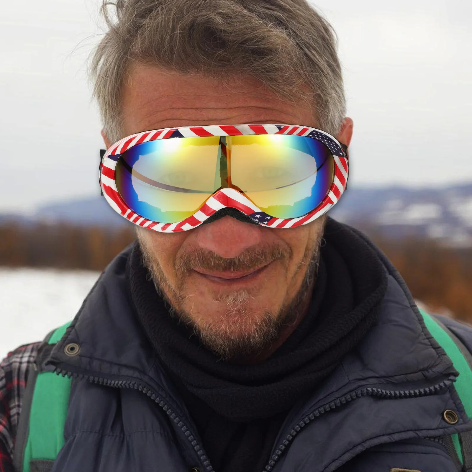 Óculos de proteção para motocicleta, óculos para ciclismo, neve, lente vermelha, bandeira, à prova de vento, equitação, bicicleta, montanhismo, esportes ao ar livre