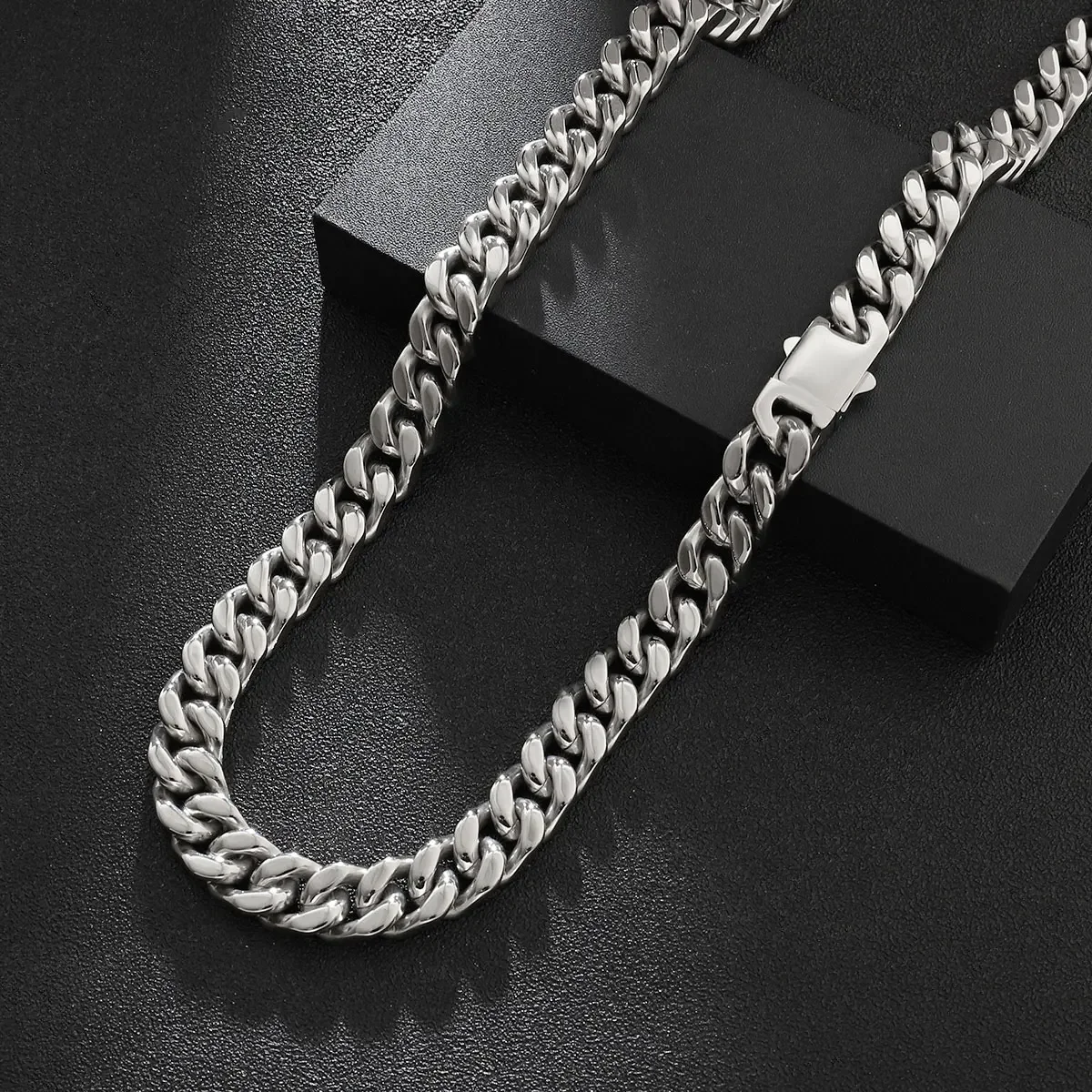 High Quality Full Polishing Titanium 11mm Four Sides Encryption Cuba Chain For Men Hip Hop Stainless Steel Jewelry Necklace