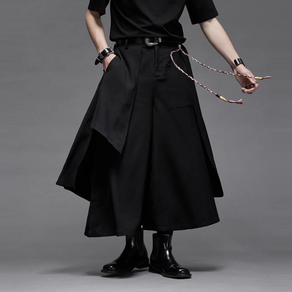 

Mens Spring Skirt Pants Asymmetrical Double Layer Casual Samurai Pants Hakama Streetwear Fashion Youth Culottes Men'S Wear 2026