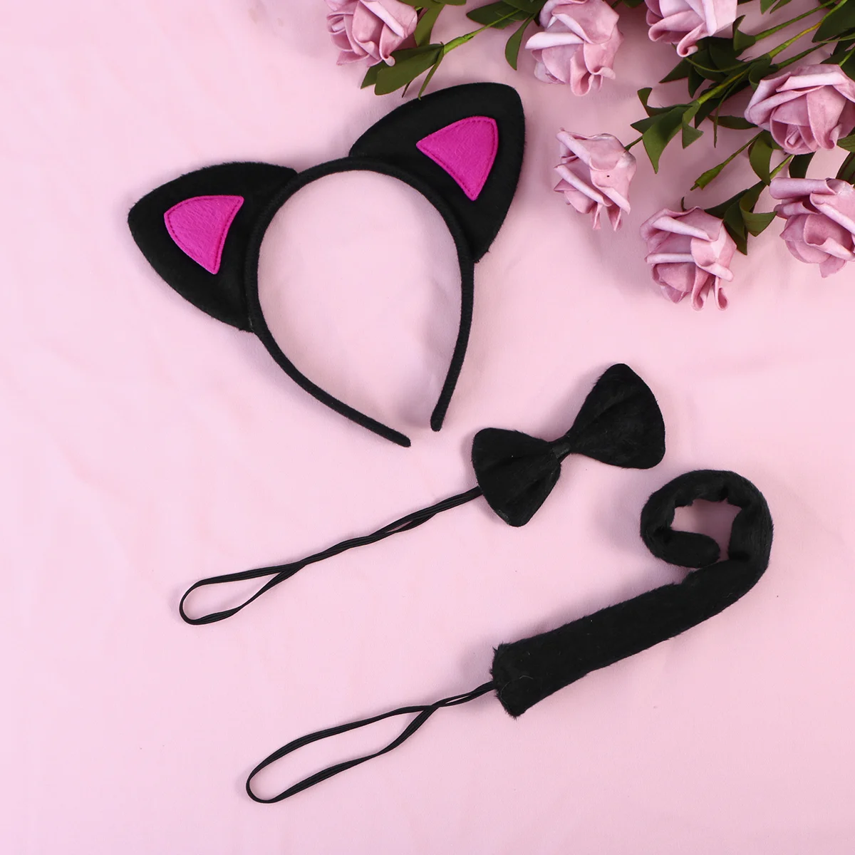 3Pcs Kids Cat Ears Headband Bow Ties Tail Set Party Cosplay Costume (Black and White) cat cosplay cat cosplay set