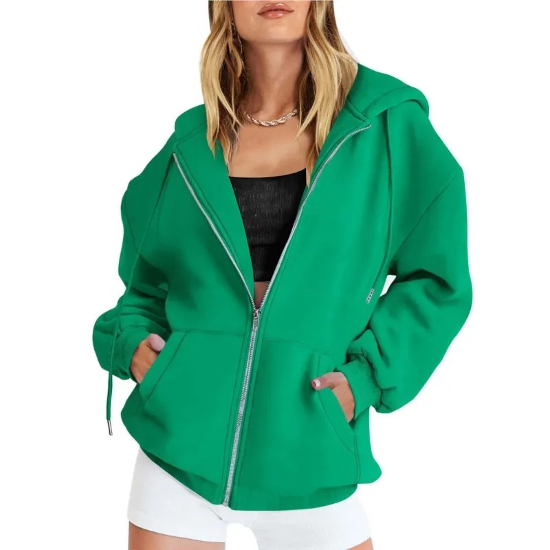 Feminino cinza zip up moletom diário outono na moda jaqueta roupas hoodies inverno bolso manga longa versátil sólido hoodies senhora