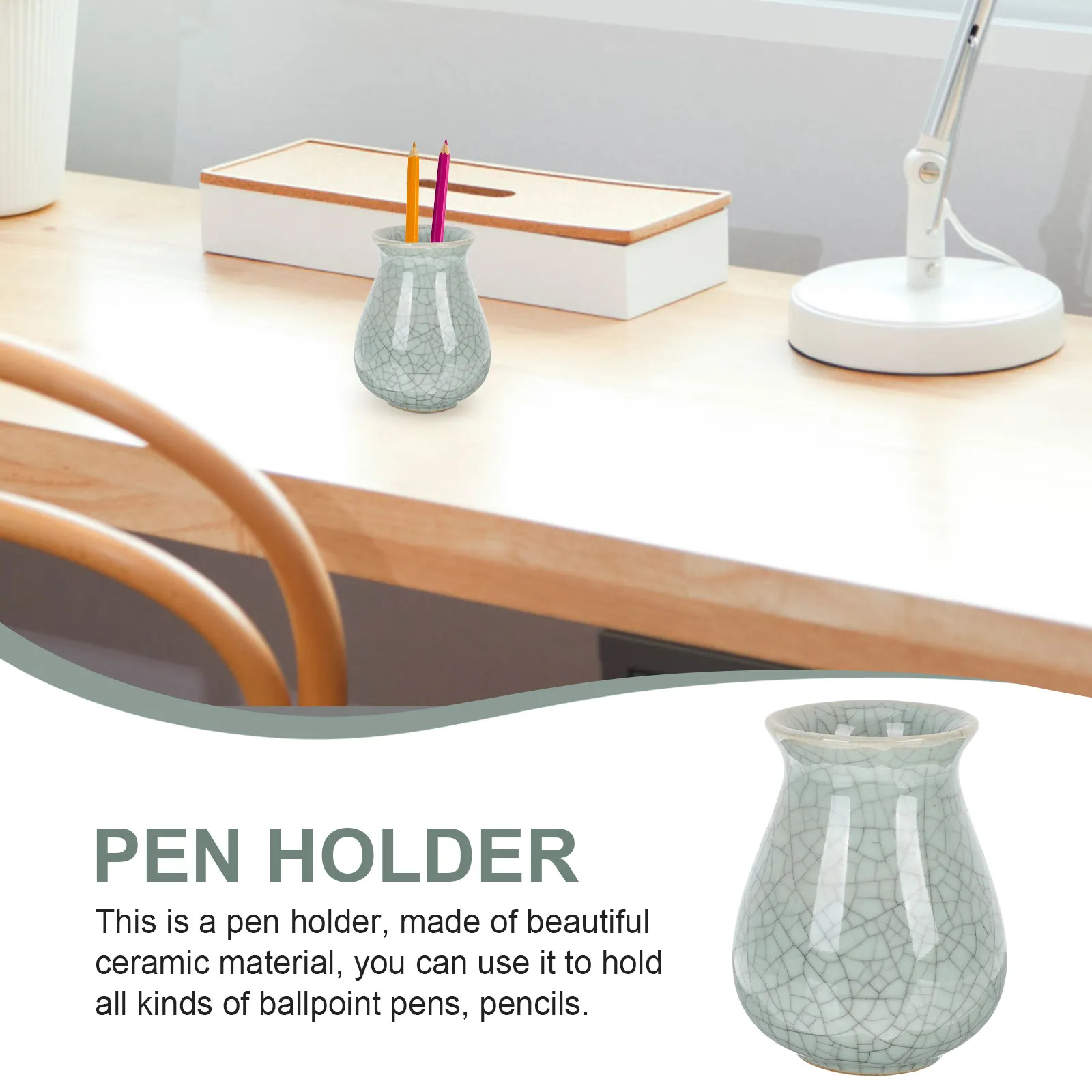 Smooth Glossy Ceramic Pen Holder Desktop Pencil Organizer Stationery Container for School Office Library Bedroom Dressing Table