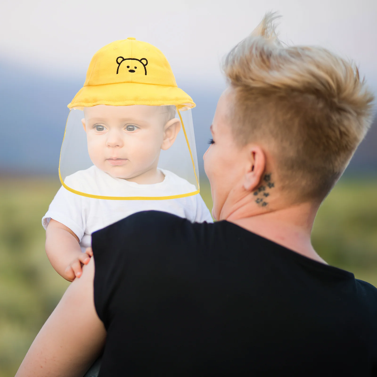

Outdoor Face Guarding Sun Hat Wide Brim Yellow Bucket Hat Kids Baby Toddler Protective Cover Lightweight Foldable