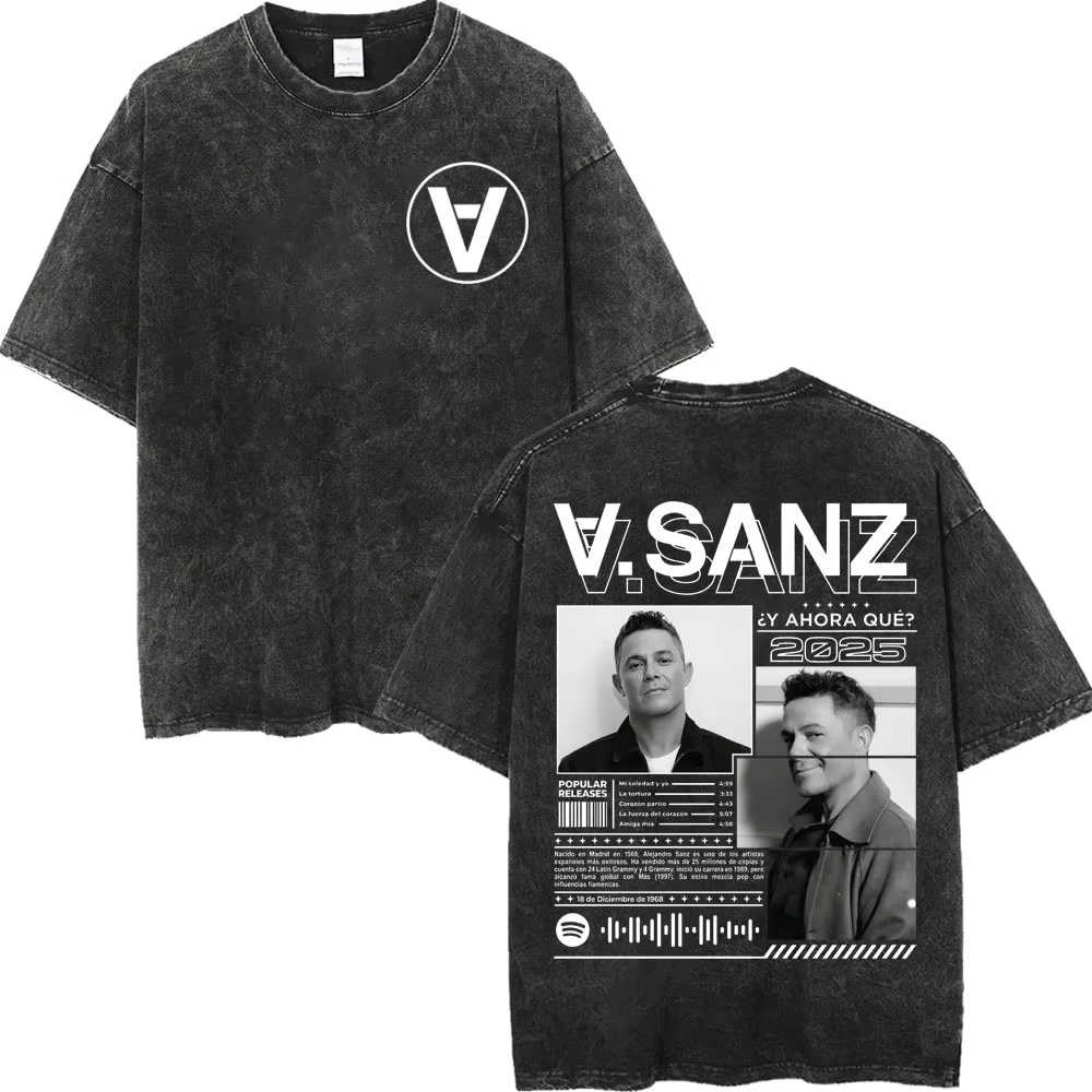 Singer Alejandro Sanz Tour 2026 T Shirt High Quality Fashion Vintage Washed T-shirt Men Women Casual Loose Short Sleeve T-shirts