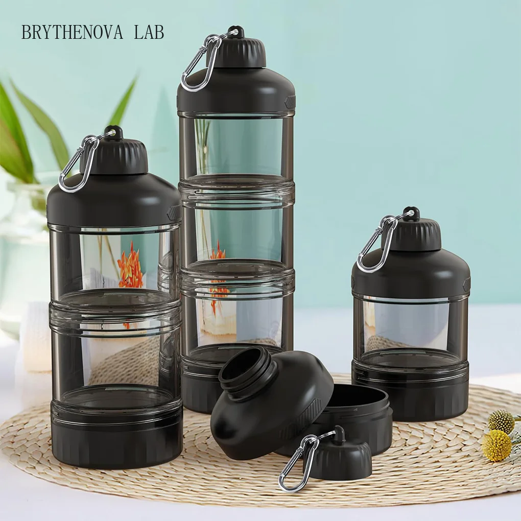 3-Layers Portable Protein Powder Box Funnel Powder Box Fitness Bottle Supplement Handle Layered Storage Medicine Snack Can