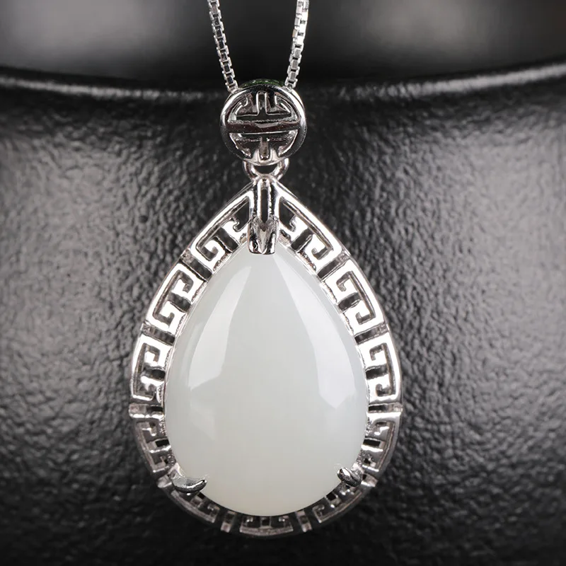 

Сертифицированный кулон из нефрита Хэтянь, подвеска-украшение, элегантный старинный узор, инкрустация из стерлингового серебра 925 пробы, белый нефрит, цвет «Водная гладь»