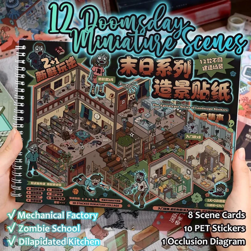 Livre d'autocollants micro-scènes Revelation, Magazine d'autocollants grandes scènes d'horreur léger, DIY pour carnet portable