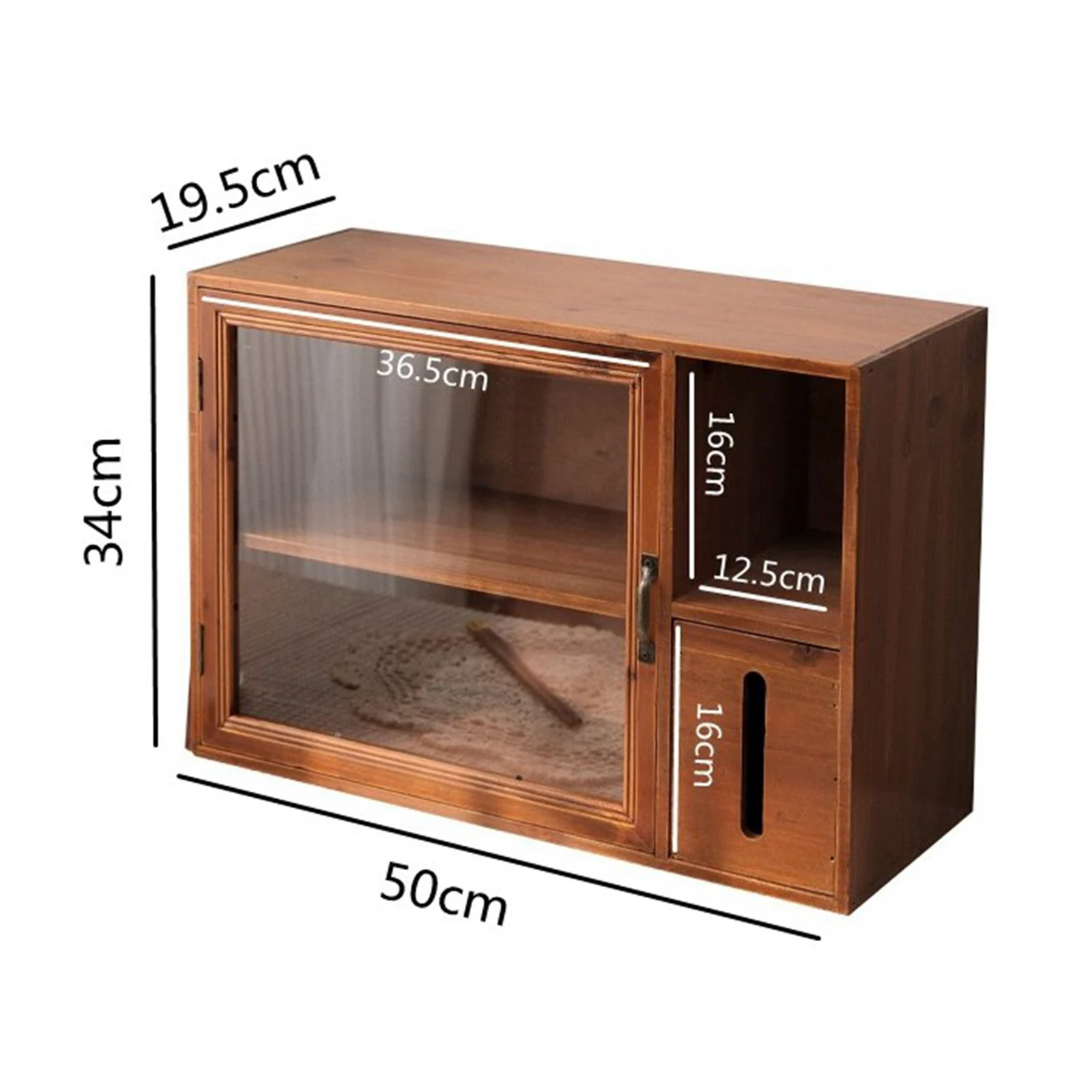 Desktop Storage Cabinet With Door Storage Rack Retro Double-Layer Wooden Tea Set Desktop Storage Box Cup Dust-Proof Cabinet