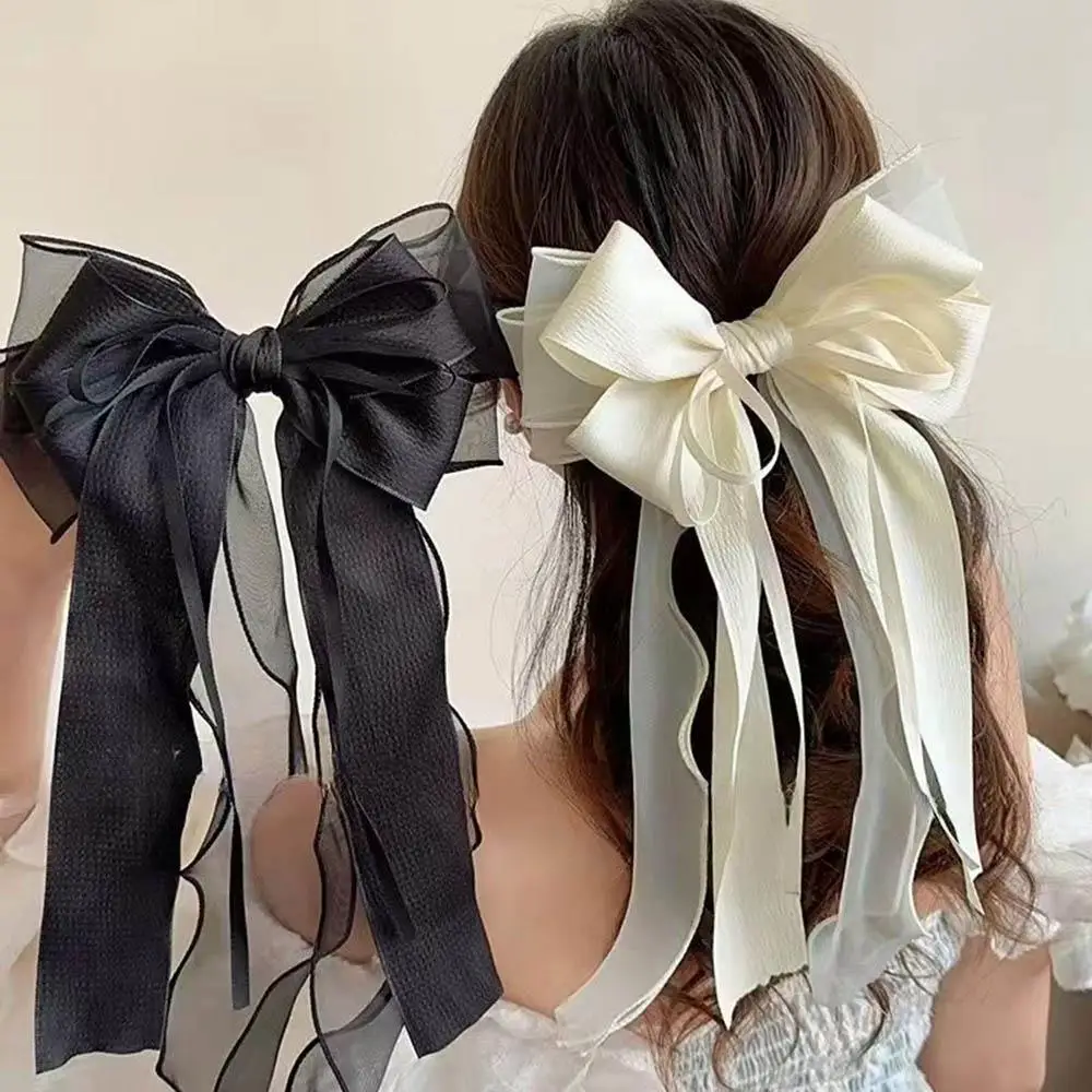 

Bright Silk Satin Hairpin Bow Barrettes Ribbon Yarn Large Multilayer Bows Spring Clip Colorful Hair Clip Sweet Hair Accessories