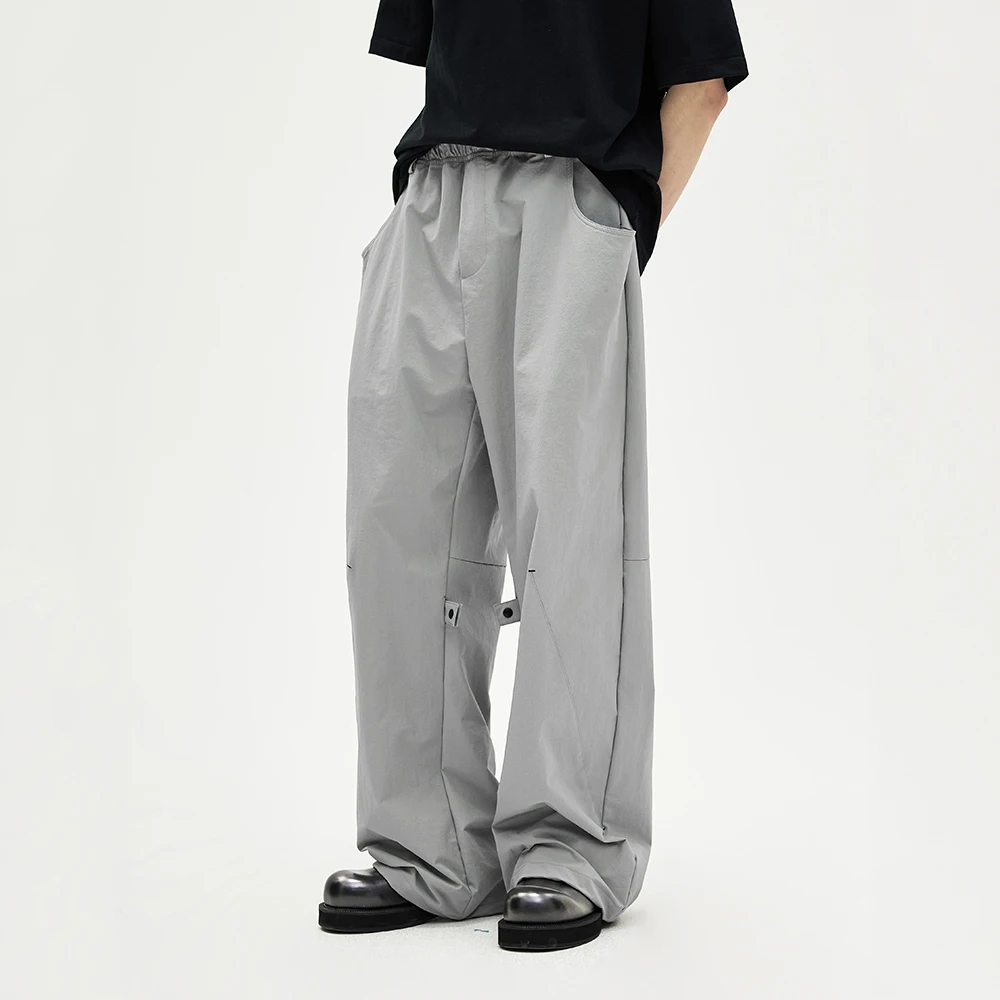 

New Popular Casual Breathable Elastic Mid Waist Loose Plain Dyed Polyester Wide Leg Pants Trousers for Women