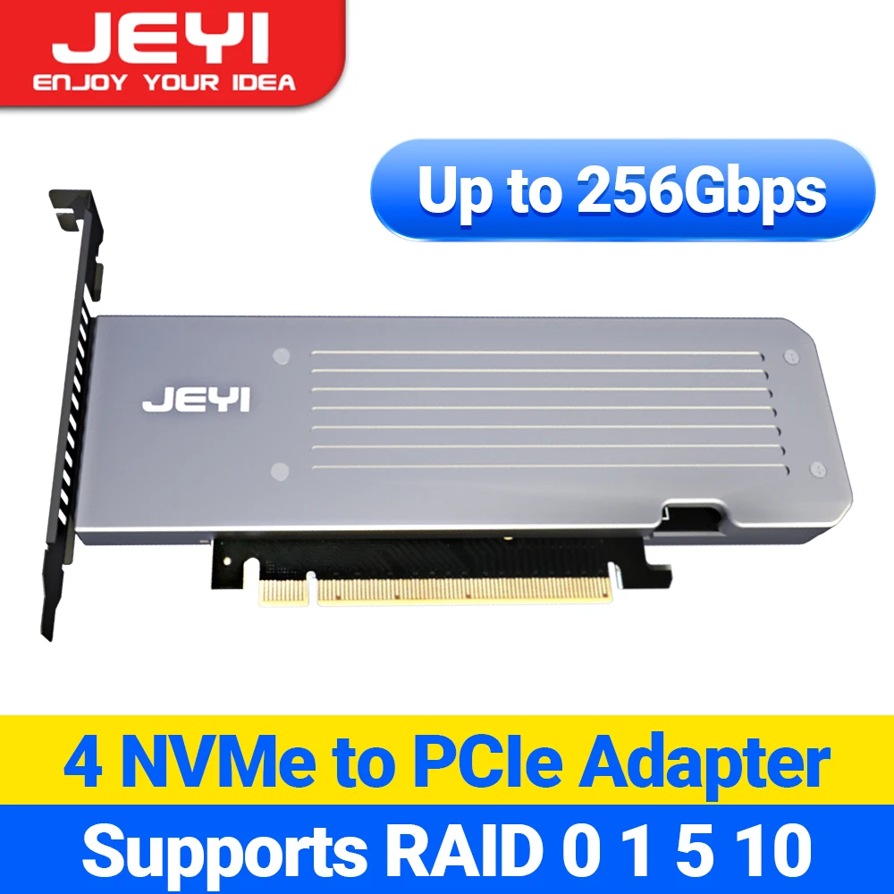 JEYI 4 SSD M.2 X16 PCIe 4.0 X4 z radiatorem, obsługuje 4 nvme M.2 2280 do 256Gbps, obsługuje rozbiórkę