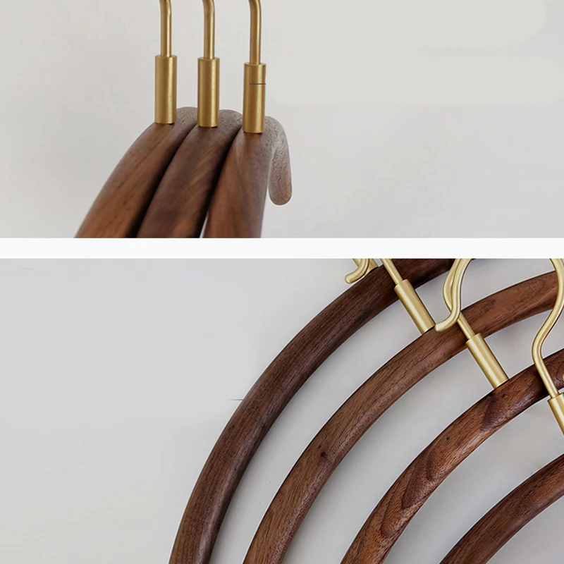 2pcs Walnut wood Coat Hangers with Brass Hanging Hook Nordic Gifts Retro High-end Wooden Wardrobe Clothes Storage Organizer