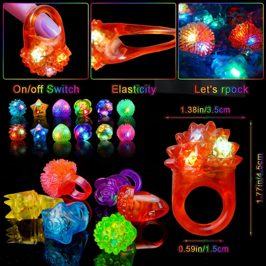10Pcs LED Light Up Jelly Rings Flashing Glow in The Dark Finger Rings for Kids Adults Party Favors Birthdays Concerts Carnival