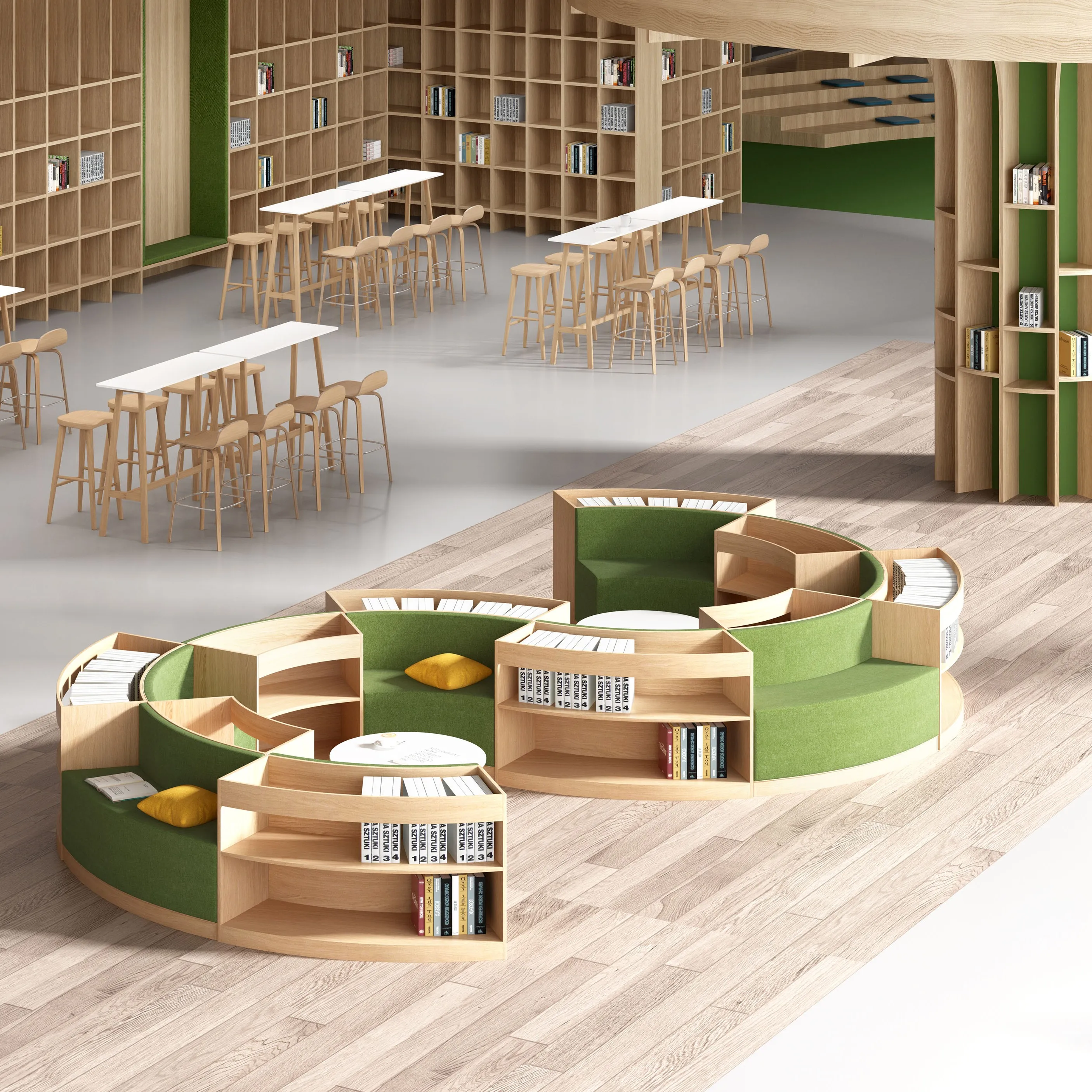 Book storage function: S-shaped combination sofa, public library, school furniture, solid wood sofa cover, custom