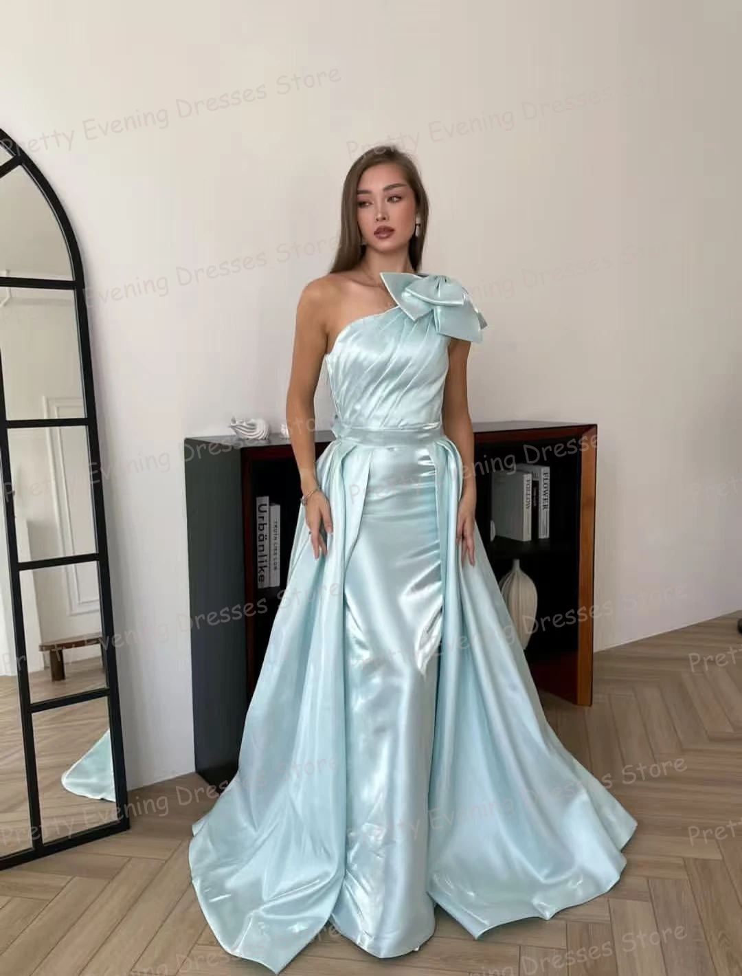 

Luxury Mermaid Evening Dresses Woman Sleeveless Ruffles One Shoulder 2 In 1 Fashion Prom Gowns Party Customized Vestido De Novia