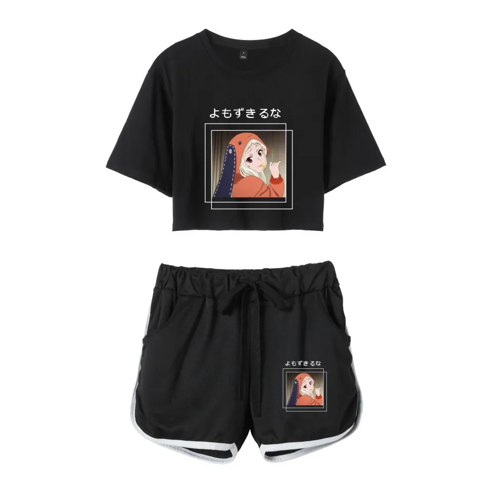 

Fashion Creative Kakegurui RUNA Print Two Piece Set Women Sexy Shorts+lovely T-shirt Cute Classic Dew navel Sport Girl suits