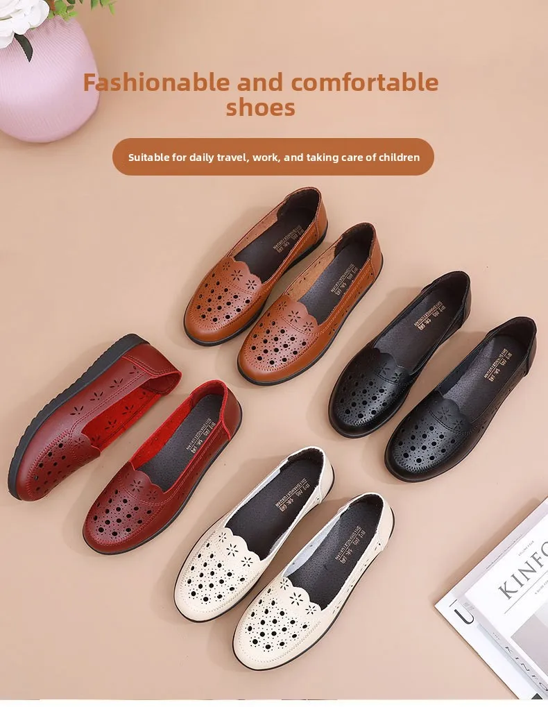 Sandalen Sommer Komfort Baotou Weiche Sohle Mutterschuhe Flache Sohle Damenschuhe Lochlederschuhe Schuhe für mittlere und ältere Altersgruppen – Detail 2