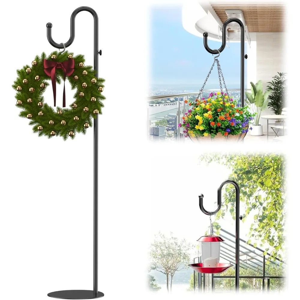 

74" Shepherds Hook Stand for Plant: Hanging Bird Feeders, Plants, Lanterns, Wreath and Wind Chimes, Adjustable Free Standing Pol