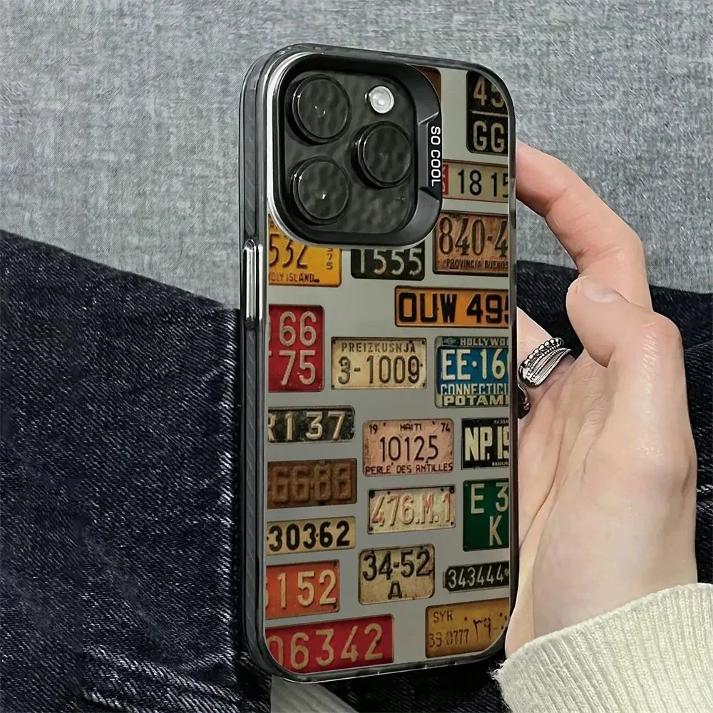 Trendy Car License Plate Phone Case for iPhone 16 11 12 13 14 15 Pro Max XR 8 Plus Dual Layer Hard IMD Plastic Shockproof Cover