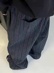 American Retro Black and Blue Vertical Stripe Curved Knife Wide Leg Pants for Men Loose Casual Versatile Floor Length Pants