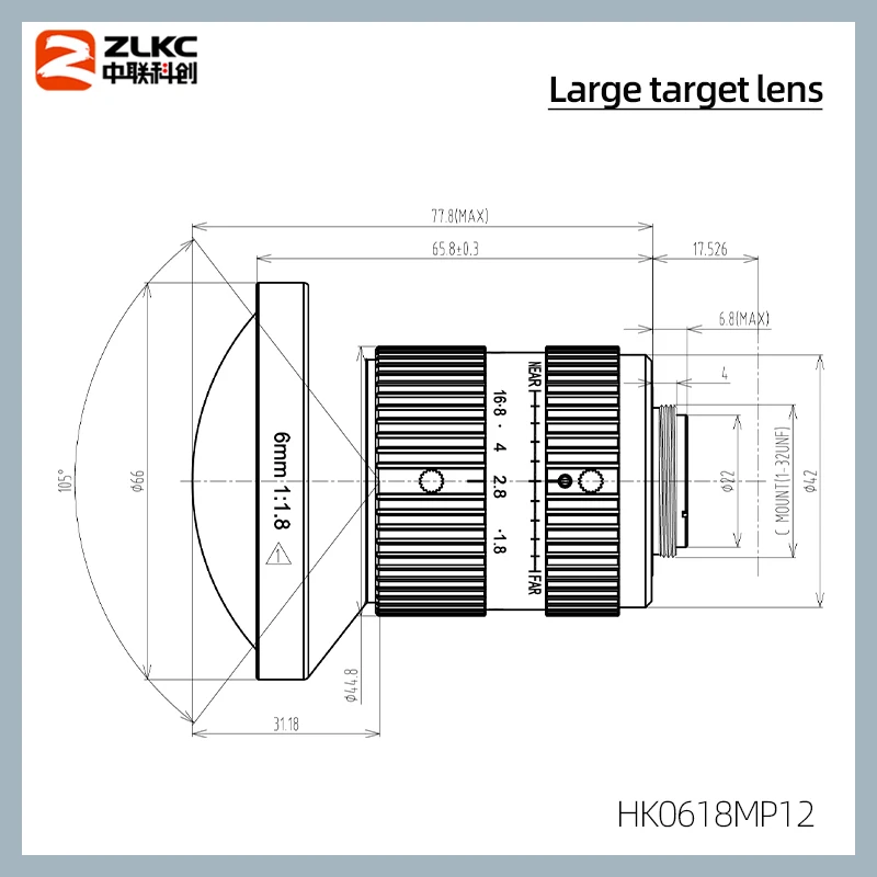 6mm Wide-angle Lens F1.8 C Mount Camera 1.1 Inch 12MP Manual Iris FA Low Distortion for Machine Vision Cameras HK0618MP12