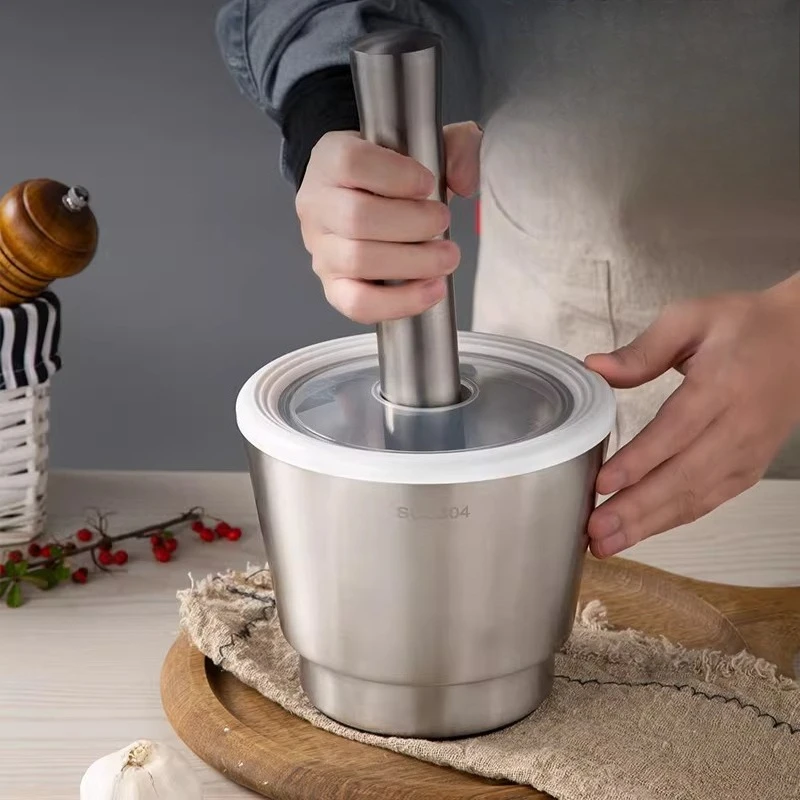 LMM stainless steel garlic masher garlic stone mortar bowl household crushing grinder