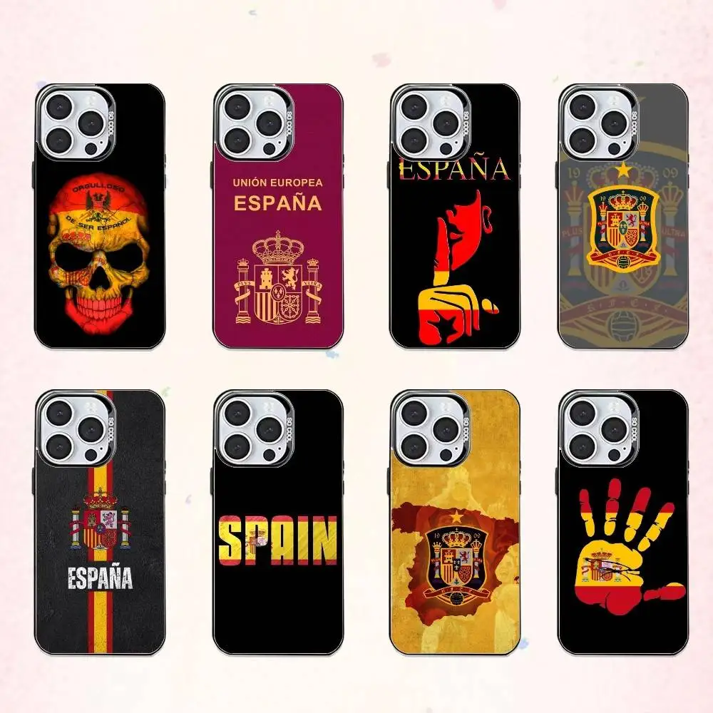 

S-Spain S-Spanish F-Flag Art Phone Case For iPhone17,16,15,14,13,12,11 Plus,Pro Max Colored Silver Plated Inside Cover