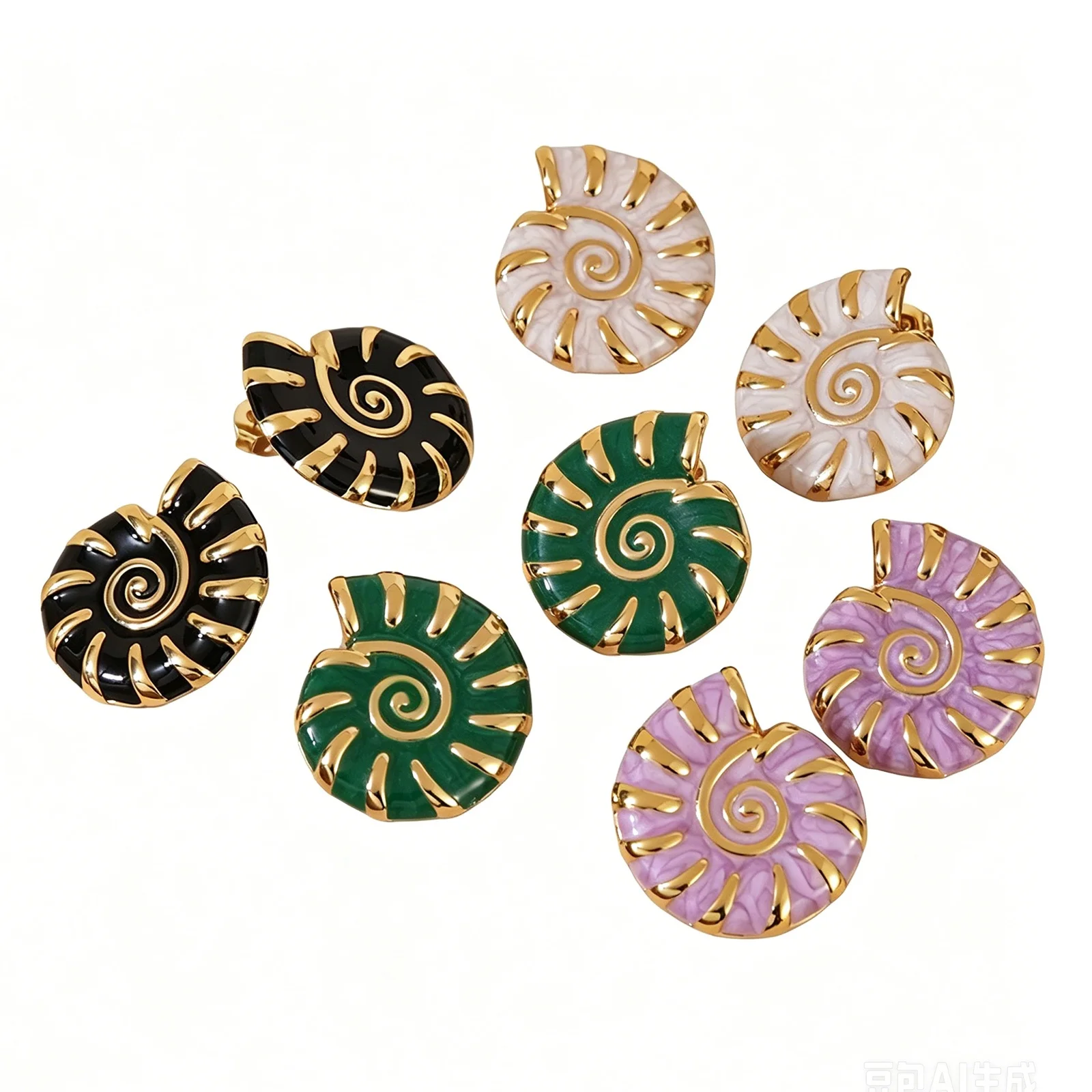 1Pair Vintage Stainless Steel Ear Post Stud Earrings Conch Sea Snail Multicolor Enamel Earrings Women Party Jewelry 27.5x24mm