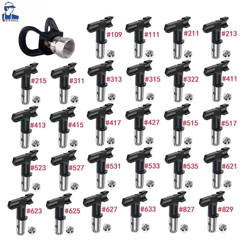 Wetool Black Airless Spray Nozzles Spray Tips Reversible Tip For Airless Paint Spray Sprayer 413/623/627/827/829/625/427/ 527