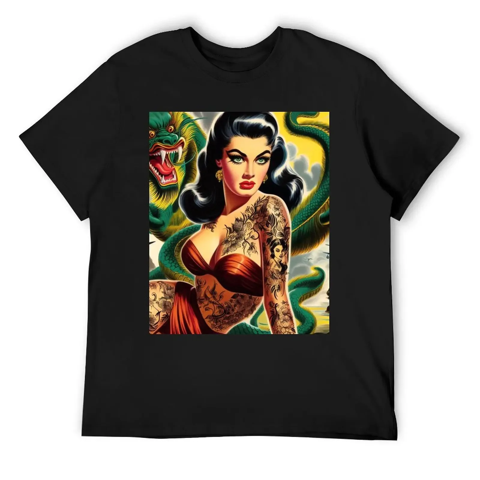 

Retro Dragon Tattoo Girl T-Shirt rapper graphic tees tees anime stuff men workout shirt