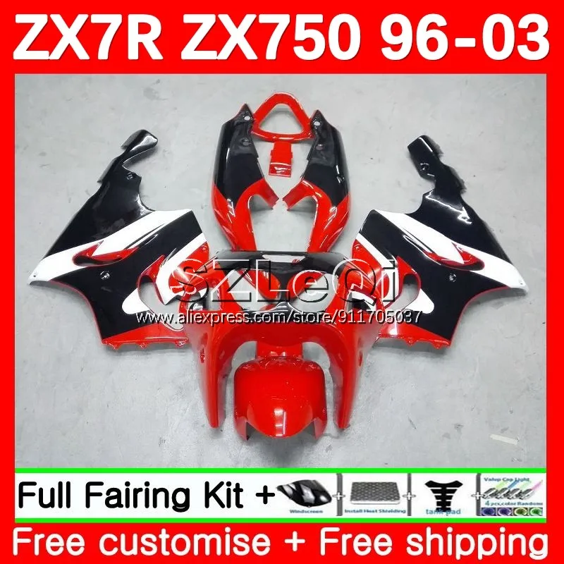 Body Kit For KAWASAKI NINJA ZX750 ZX 7R 7 R 750 ZX7R 96 97 98 99 103No.5 Hot red black ZX-750 ZX-7R 2000 2001 2002 2003 Fairing