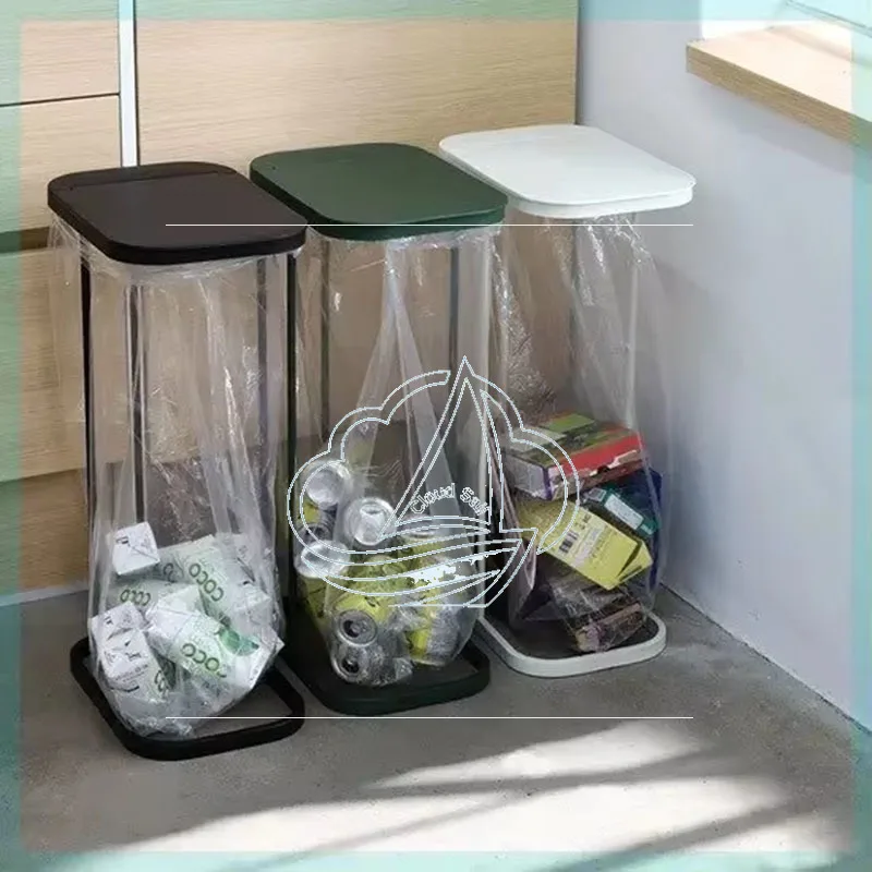 

Space-Saving Narrow Corner Flip-Top Garbage Rack - Dry & Wet Classification with Garbage Bags