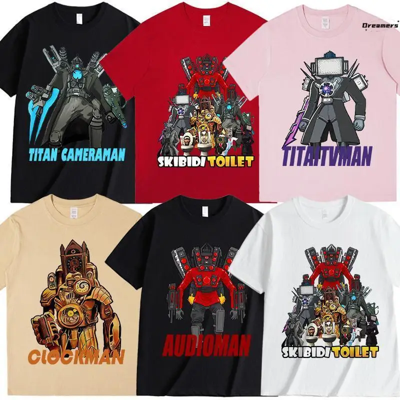 コラボレーション半袖-tシャツモニターマンサウンドマントイタンホーム服若者夏カジュアルラウンドネック漫画プリント-tシャツ