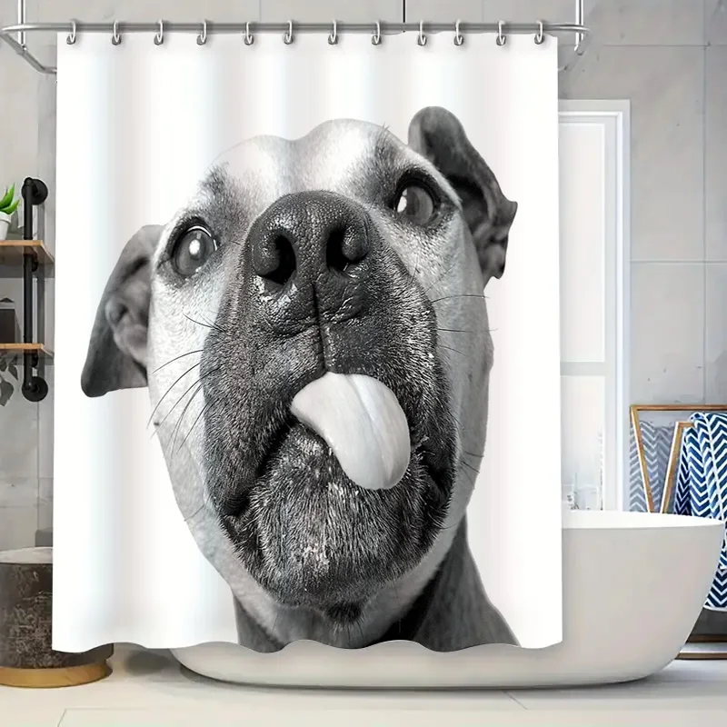 

Dog Shower Curtain Cute Pet Bathroom Decor Modern Farmhouse Waterproof Liner Washable Hanging Cloth for Home