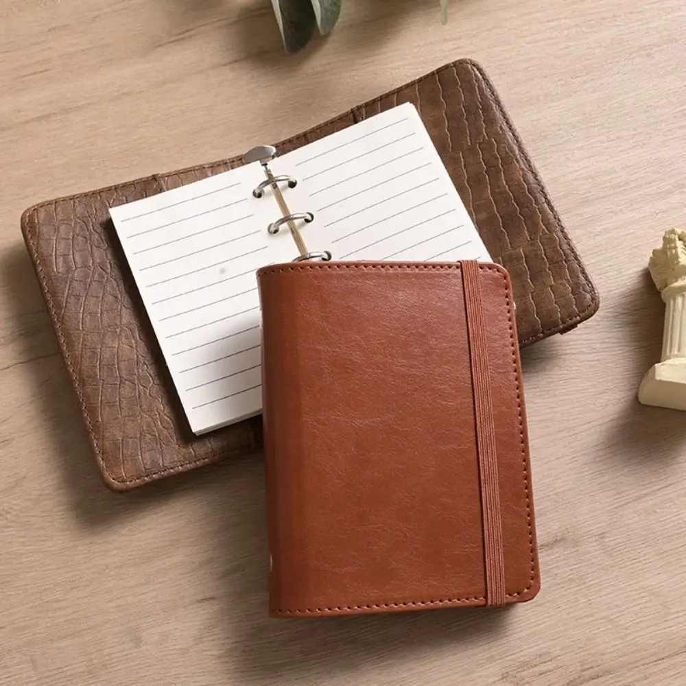 

Simple A8 Leather Binder Notebook Portable Blank Line Mini Diary Planner 80Sheets Schedule Memo Pads Diary